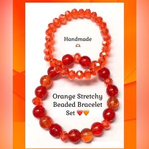 Orange Stretchy Beaded Bracelet Set 🧡